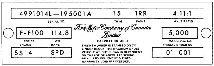 Decode Your 65 Canadian Fordmercury Warranty Tag