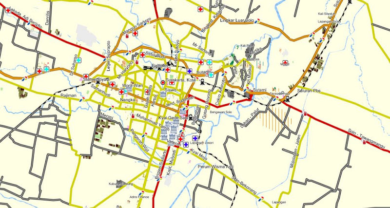 Peta kota Solo hasil pelacakan dengan GPS.