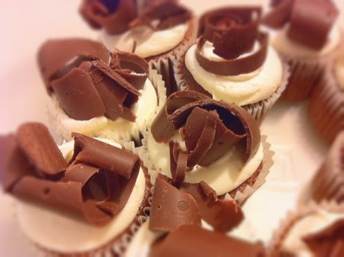 milk chocolate cupcakes with chocolate curls