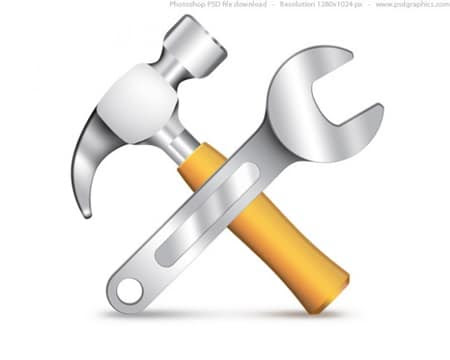 Settings-icon,-PSD-hammer-and-wrench