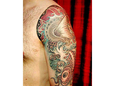 lion tattoos - wave tattoo