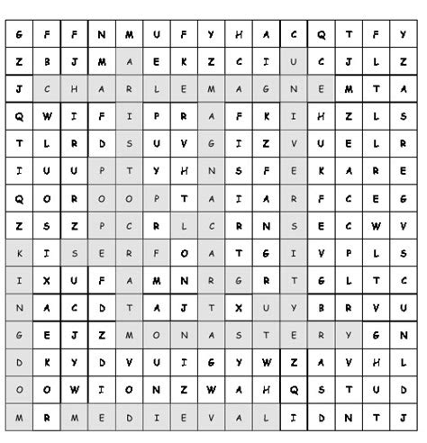  word search the middle ages with 10 hidden words pdf worksheet