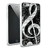 Vintage Treble Clef Music Black Protective Slim Hybrid Rubber Bumper Case for Apple iPhone 6 6s