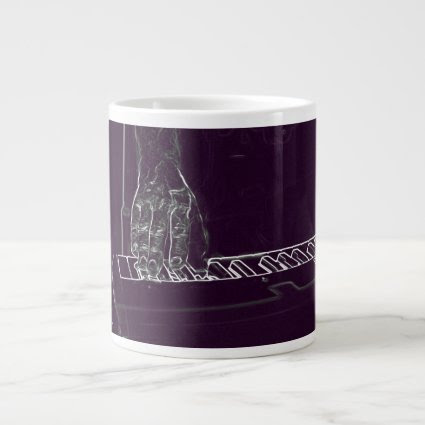 hand playing keyboard purple white ink outline 20 oz large ceramic coffee mug