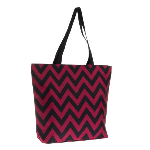 review Womens Printed Tote Bag (Chevron - Black & Burgundy, One Size)