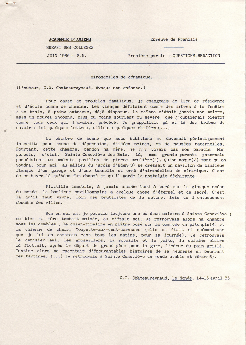 De 1986 A 2016 Histoire D Un Sujet De Brevet Ralentir Travaux Le Blog