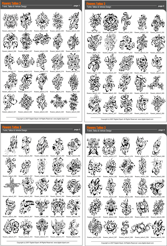 Flowers Tattoo 3 - Extreme Vector Clipart for Professional Use (Vinyl-Ready 