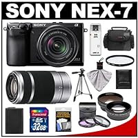 Sony Alpha NEX-7 Digital Camera Body and E 18-55mm OSS Lens -Black with E 55-210mm Lens , 32GB Card , Battery , Telephoto , Wide-Angle Lenses , Case , Tripod and Accessory Kit