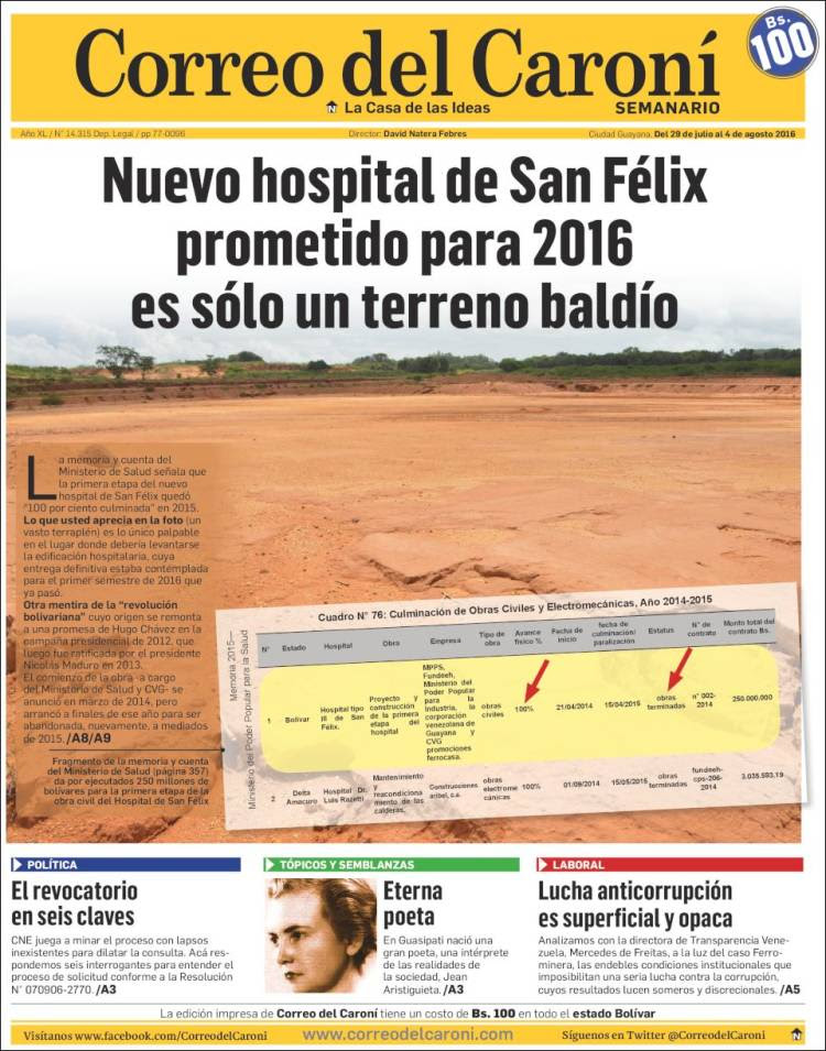 Portada de Correo del Caroní (Venezuela)