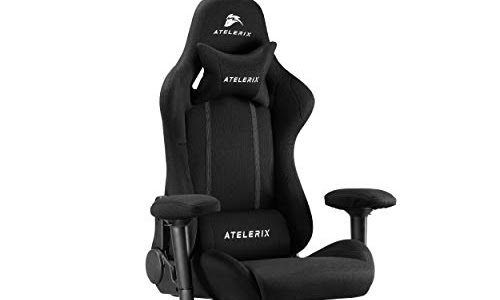 Atelerix Ventris Noir Gaming Chair - Use as Desk, Office or Computer Chair - Tilting Mechanism and Ergonomic Adjustable Swivel Game Chair w/ 4D Armrests & Armrest Covers, Headrest and Lumbar Support