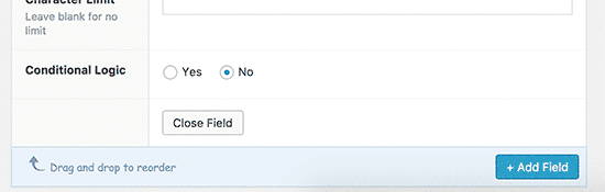 Close field and add another
