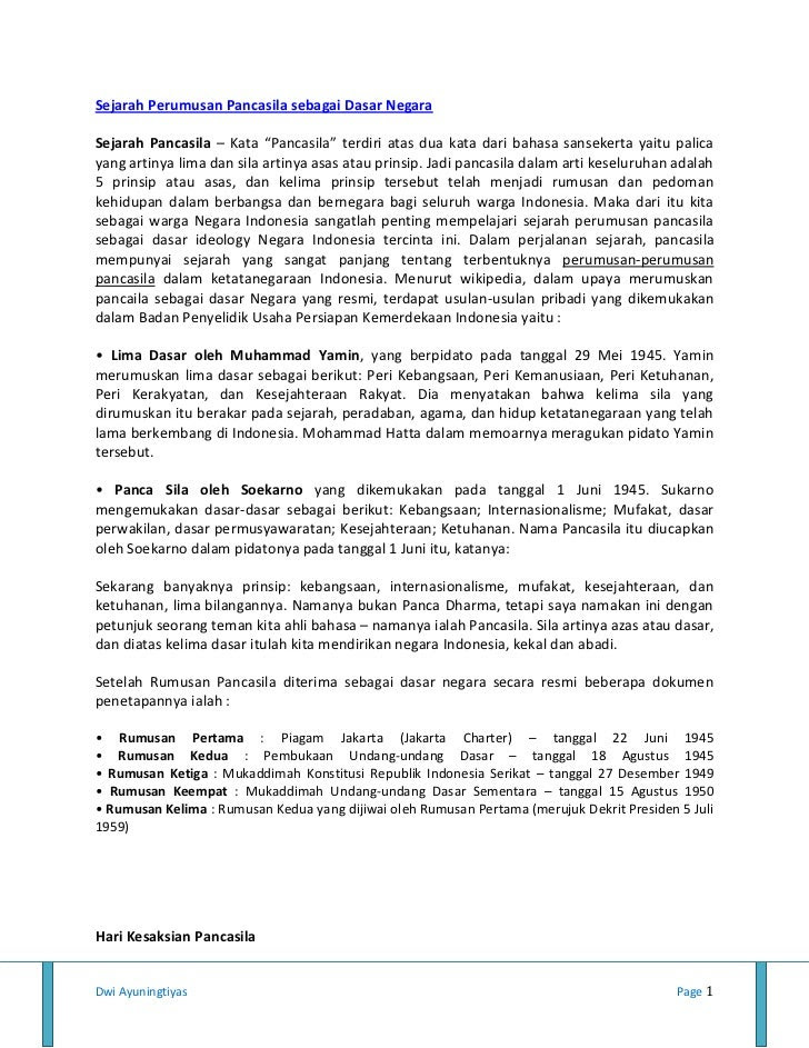 Sejarah Perumusan Pancasila Sebagai Dasar Negara