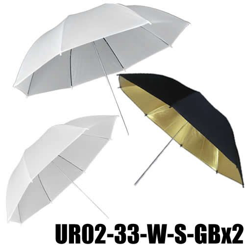 DynaSun UR02 Pack de 3 Parapluies pour Studio Photo/Vidéo avec Diffuseur Translucide 84 cm Blanc/Argent/Or/Noir