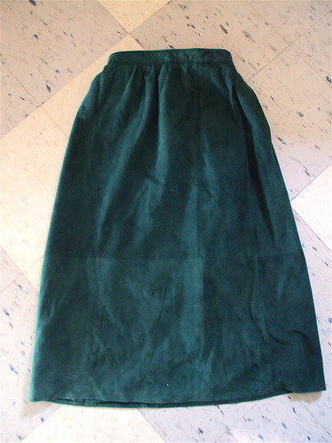 Ankle Length Forest Green Suede Skirt