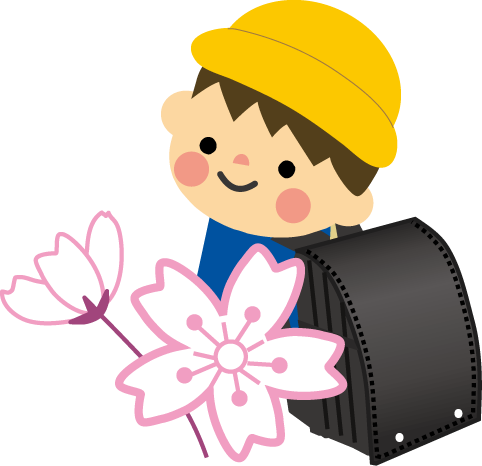 桜と子どもとランドセルの無料イラスト フリー素材