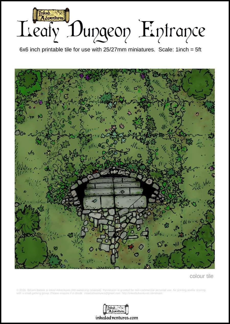 Leafy Dungeon Entrance 6x6 Printable Tile