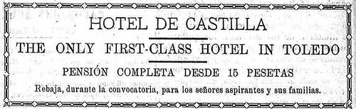 Publicidad del Hotel Castilla de Toledo en 1910