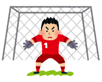 フリー素材 サッカーのゴールキーパーとゴールを描いたイラスト 真剣な表情が可愛いデザイン