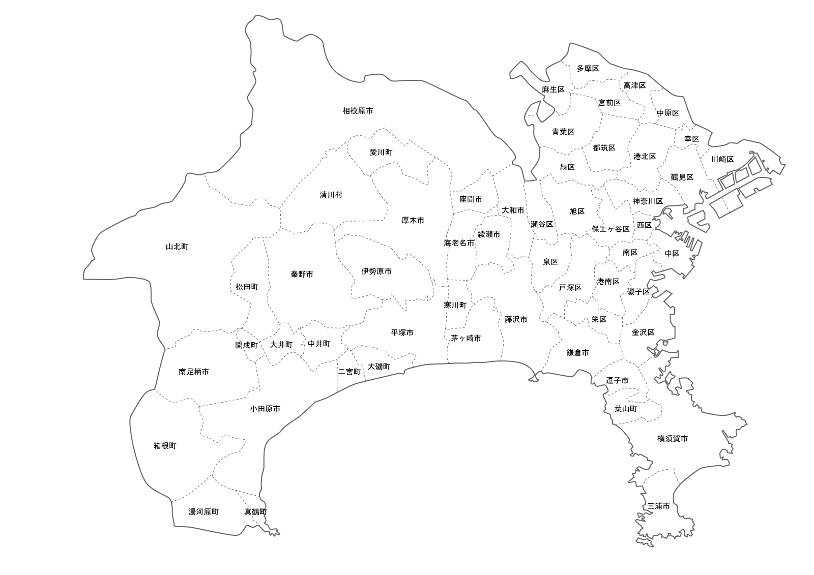 ちずそ 無料地図素材 関東地方市町村名入り白地図