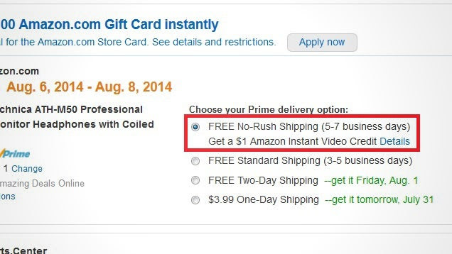 Opt Out of Amazon Prime’s Free Two-Day Shipping, Earn $1 Video Credit