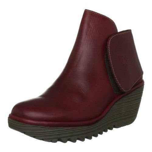 ... : Fly london Yogi Red Leather New Womens Ankle Wedge Boots: Shoes