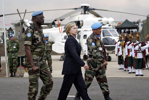 US Secretary of State Escorted by MONUC Troops at Goma Airport