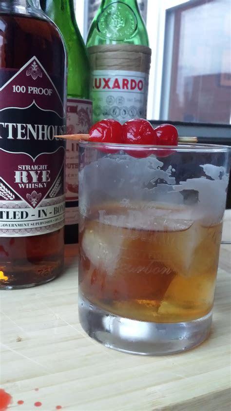 rye manhattan  luxardo maraschino ice cubes sewing