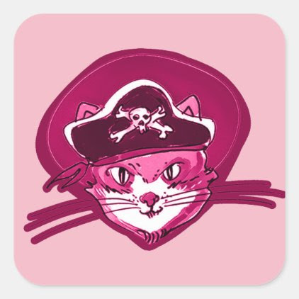 pirate cat sweet kitty with pirate hat cartoon square sticker