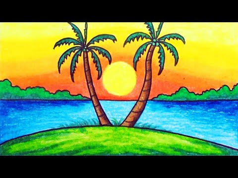 How To Draw Easy Scenery For Kids Drawing Sunset Youtube ...