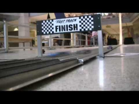 Video of a super-fast pinewood derby track