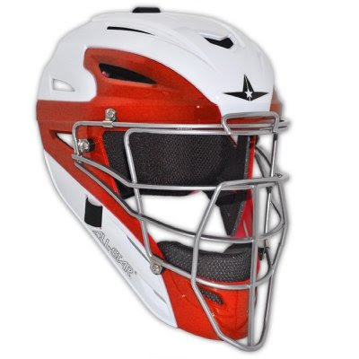 Allstar MVP2500 Pro Catchers Helmet System 7 Adult Two Tone High Gloss Abs shell w/I-bar Scarlett with White
