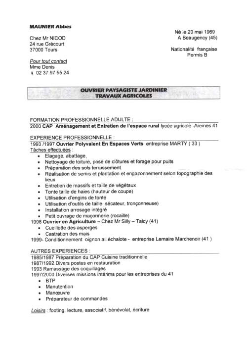 Exemple cv ouvrier agricole - CV Anonyme