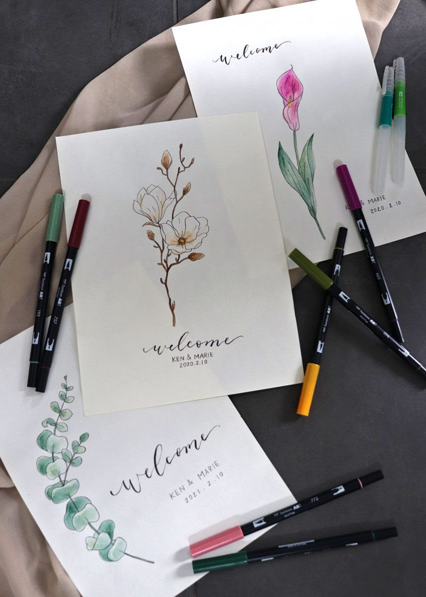 Abtと水筆の水彩画で結婚式ウェルカムボードを簡単手作り お手本付き Tombow Fun Art Studio トンボ鉛筆