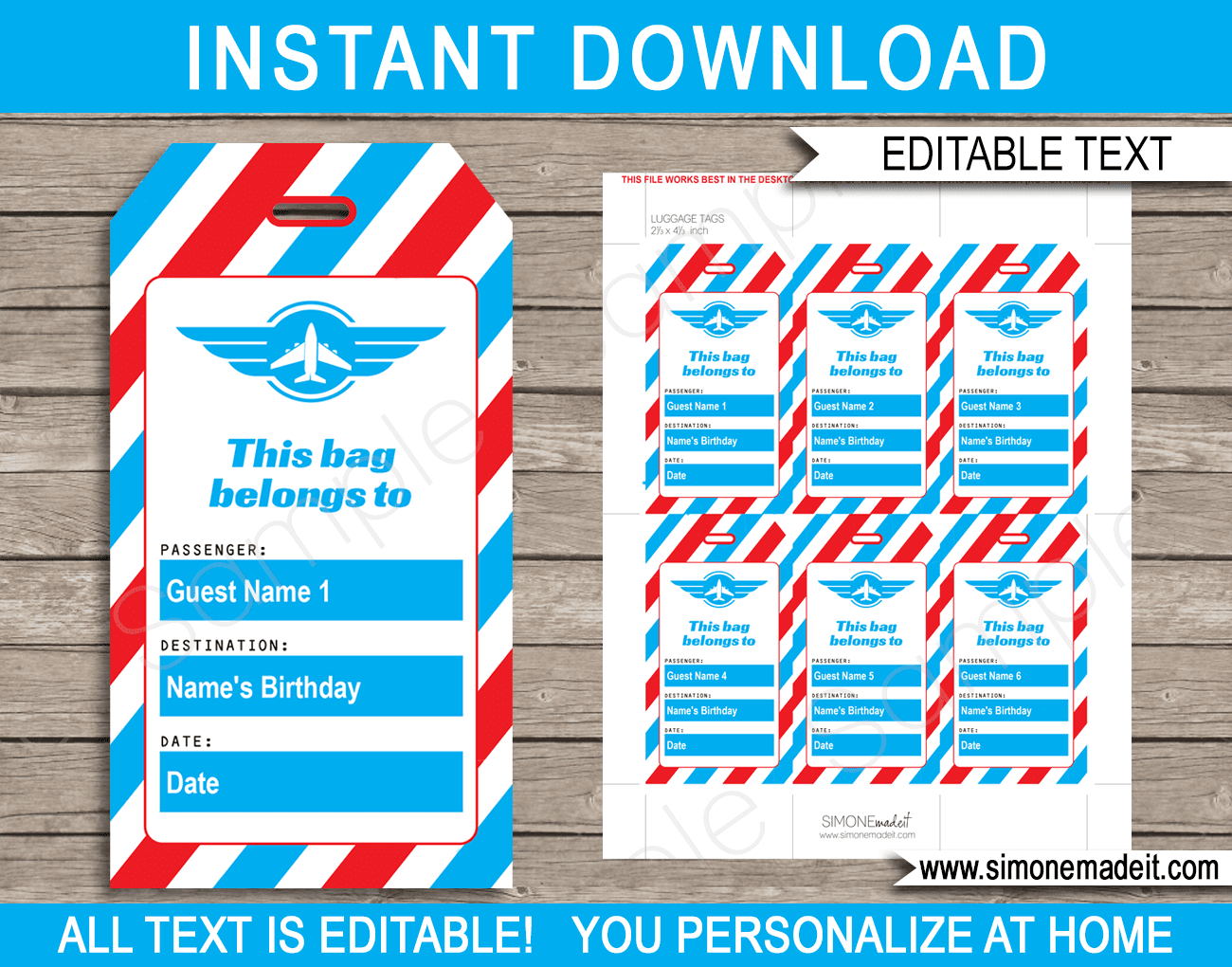 Airplane Party Luggage Tags | Favor Tags | Thank You Tags