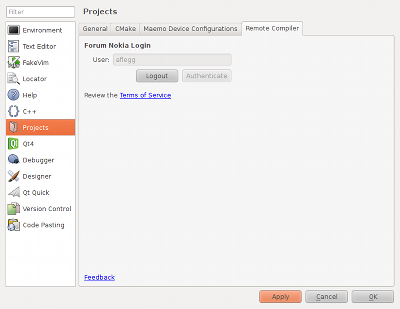 Screenshot of Qt Creator options