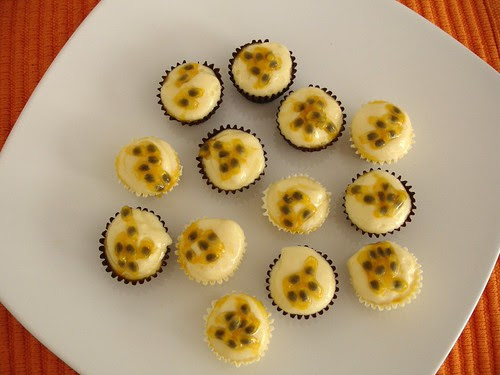 Passion fruit mousse in tiny chocolate cups