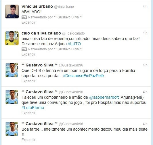 Jogadores do São Bernardo lamentam morte de companheiro (Foto: Reprodução da Internet)