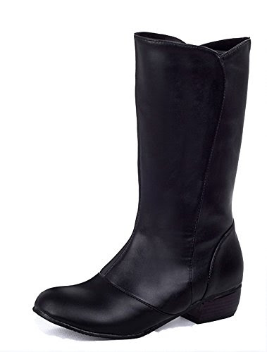 Aisun Women's Simple Round Toe Dress Chunky Low Heels Slip On Mid Calf Boots Shoes Black 9.5 B(M) US