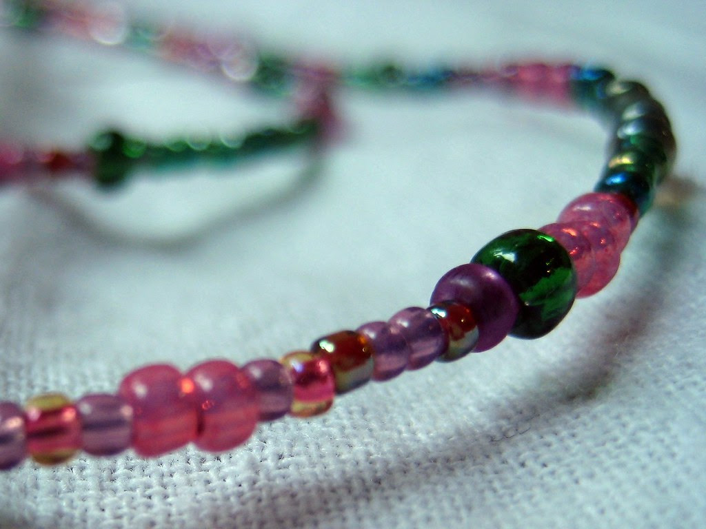 Pink and Green beaded glass lanyard