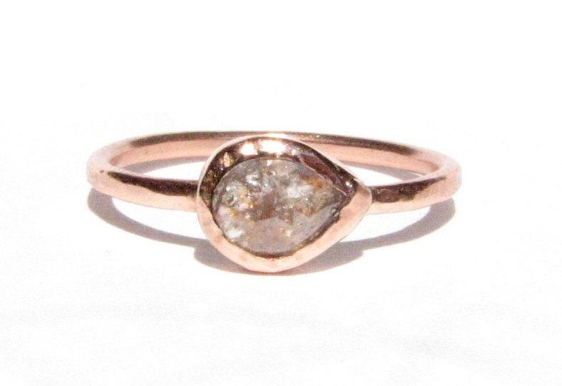  Rose  Cut Diamond Rose  Gold  Ring  Tear Drop  Shape Solid 
