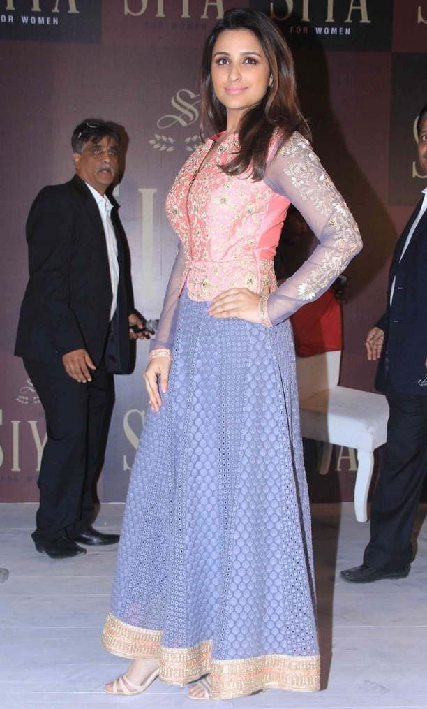 Beautiful Hindi Girl Parineeti Chopra Long Hair Stills In Pink Dress