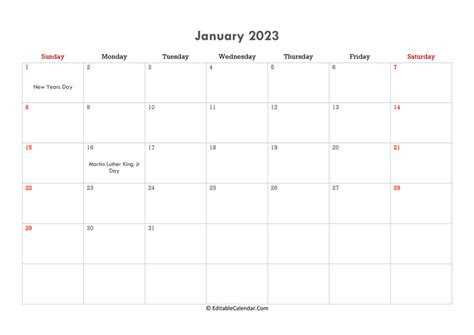 The editable template is designed with large boxes where you can type in notes and events easily inside day boxes. calendar 2023 editable get calendar 2023 update