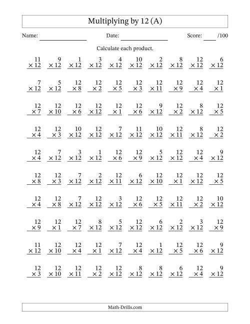 Multiplying 1 to 12 by 12 (A)