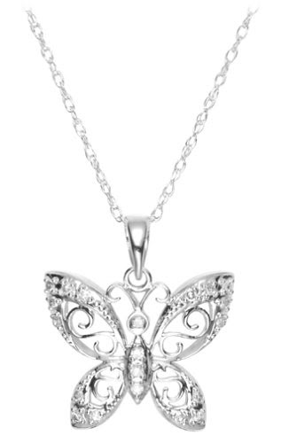 Butterfly Pendant Diamond Accent 14k White Gold