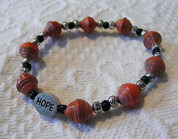 http://www.pinterest.com/pin/123286108524256426/ Hope Dark Salmon Colored Paper Bead Bracelet by ACollectiveJourney, $8.00