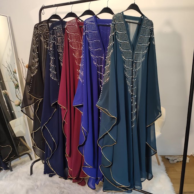 African Dresses for Women Abaya Chiffon Batwing Sequins Pearls Beading
Dashiki Islam Dubai Arabia Dress Robe