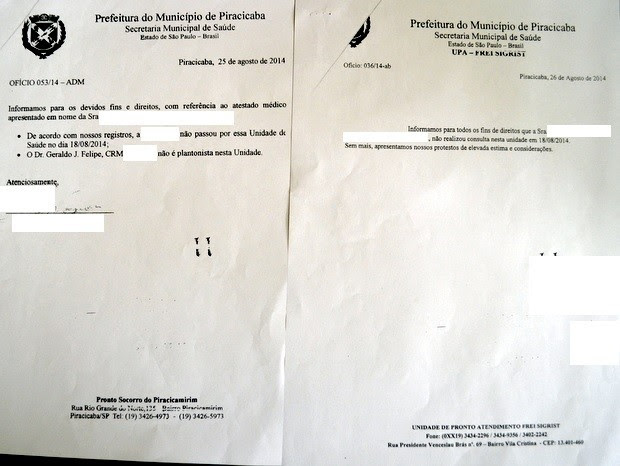Documentos enviados pela Prefeitura comprovam ilegalidades dos atendimentos em Piracicaba (Foto: Fernanda Zanetti/G1)