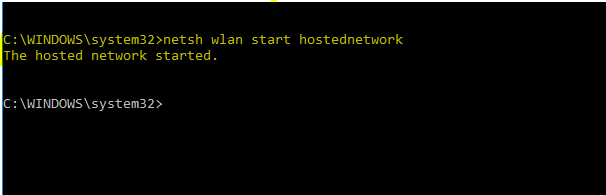 netsh wlan start hostednetwork