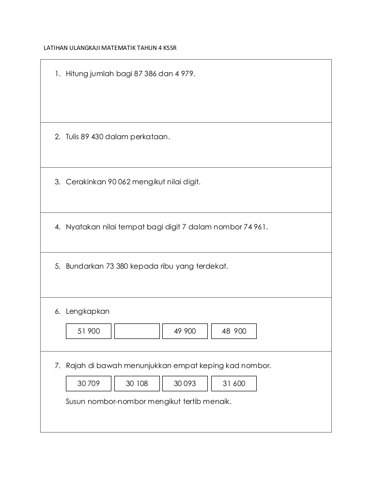 Kertas Soalan Matematik Tahun 4 Ropotqngo