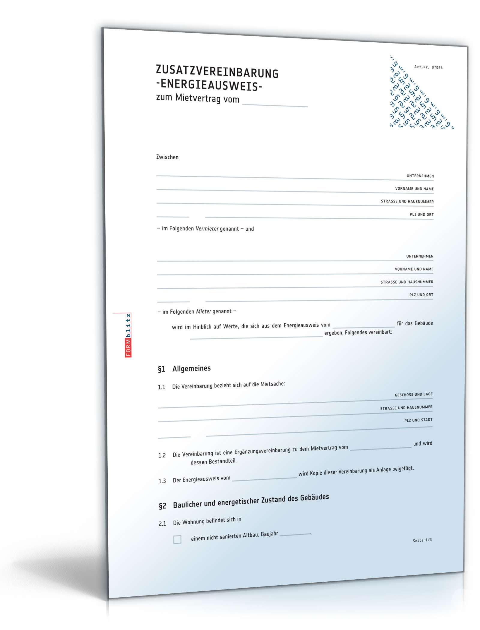 Zusatzvereinbarung Energieausweis | Muster zum Download